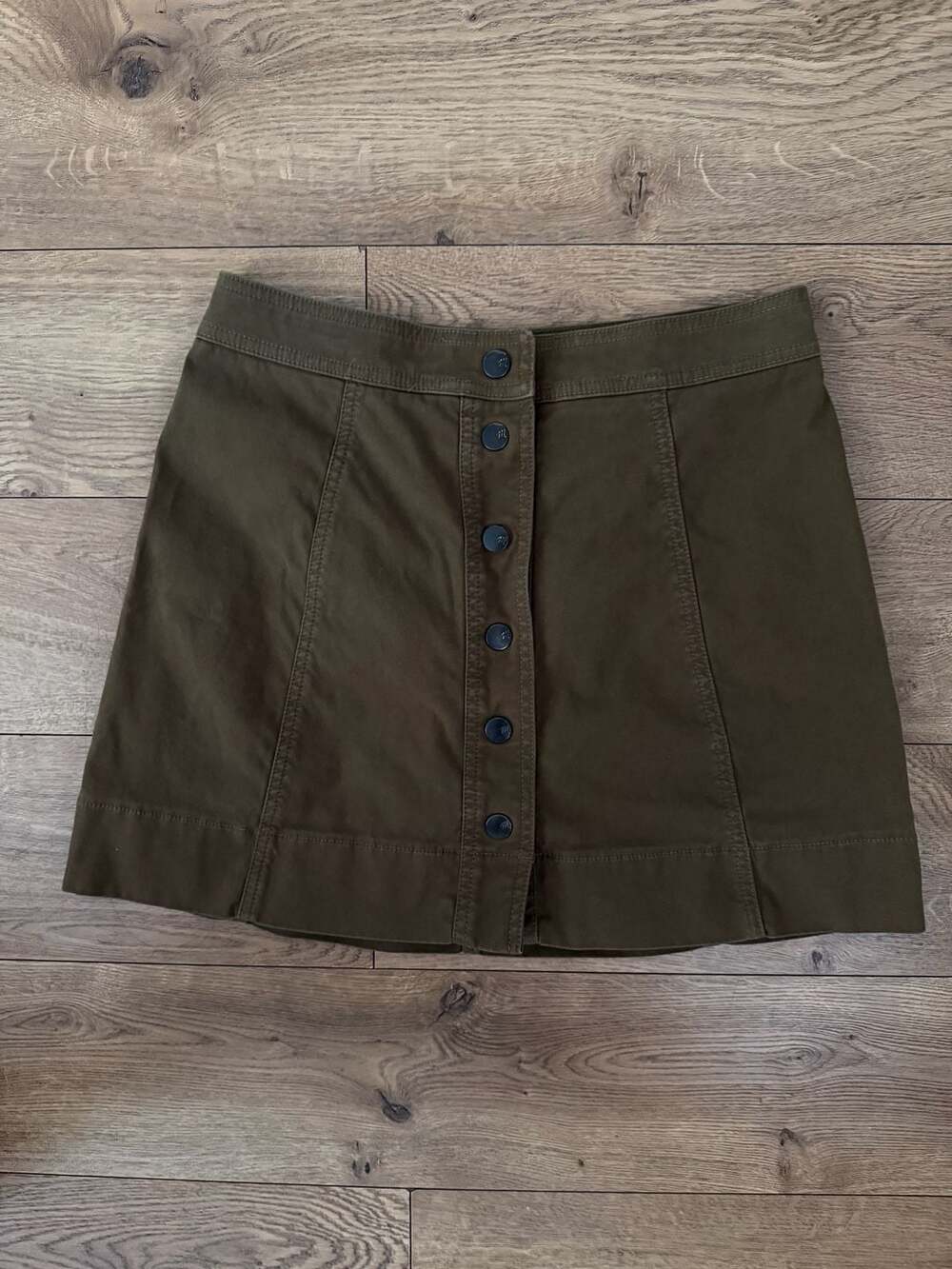 Madewell Mini Skirt Size 2 Green Button Front Canvas A-Line